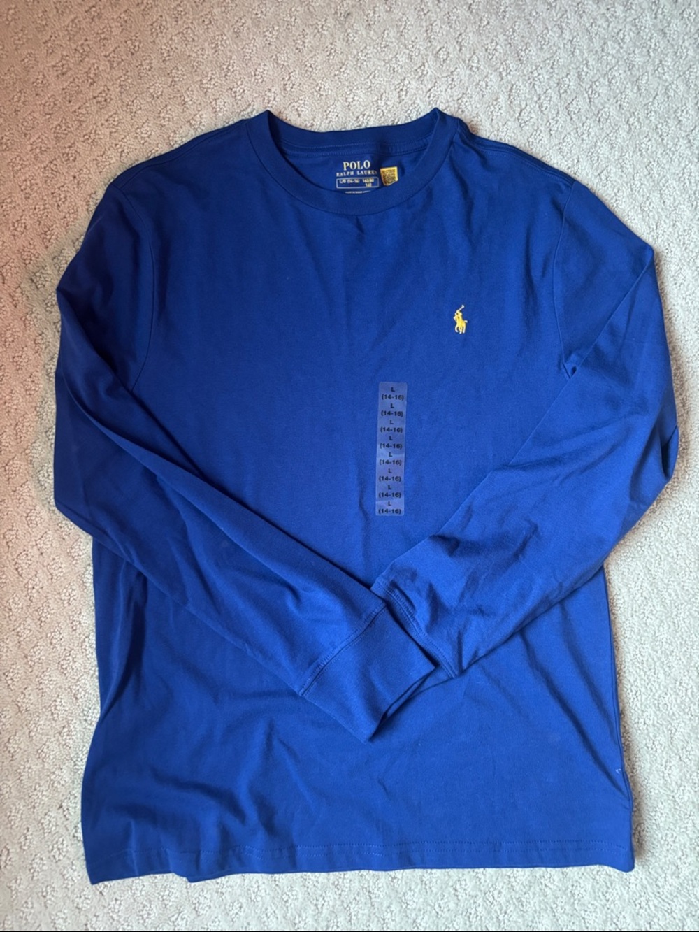Polo by Ralph Lauren Long-Sleeve Crew Shirt in Blue with Yellow Pony